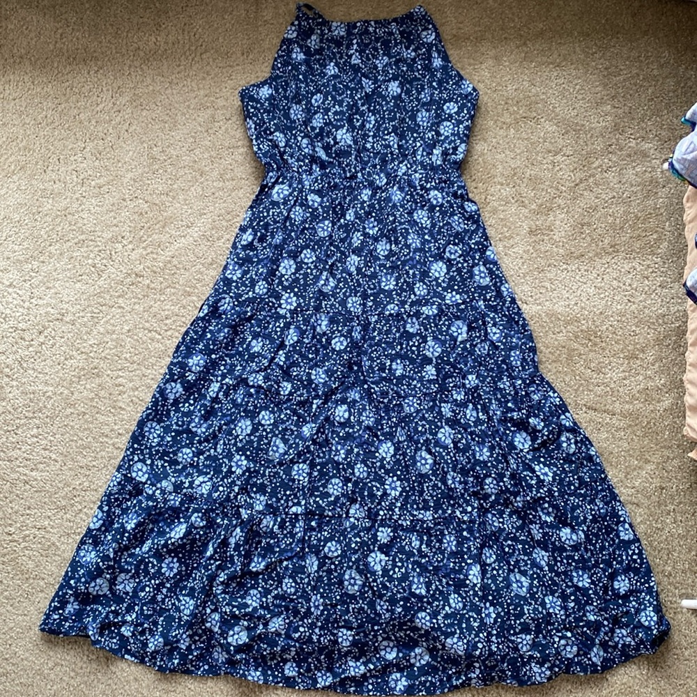 Madewell Brynn Halter Dress, size large, navy blue